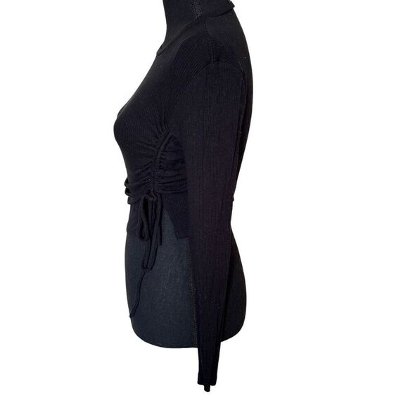 Fashion Nova Black Ribbed Crew Neck Ruched top with Drawstrings Long Sleeve High - Picture 5 of 6